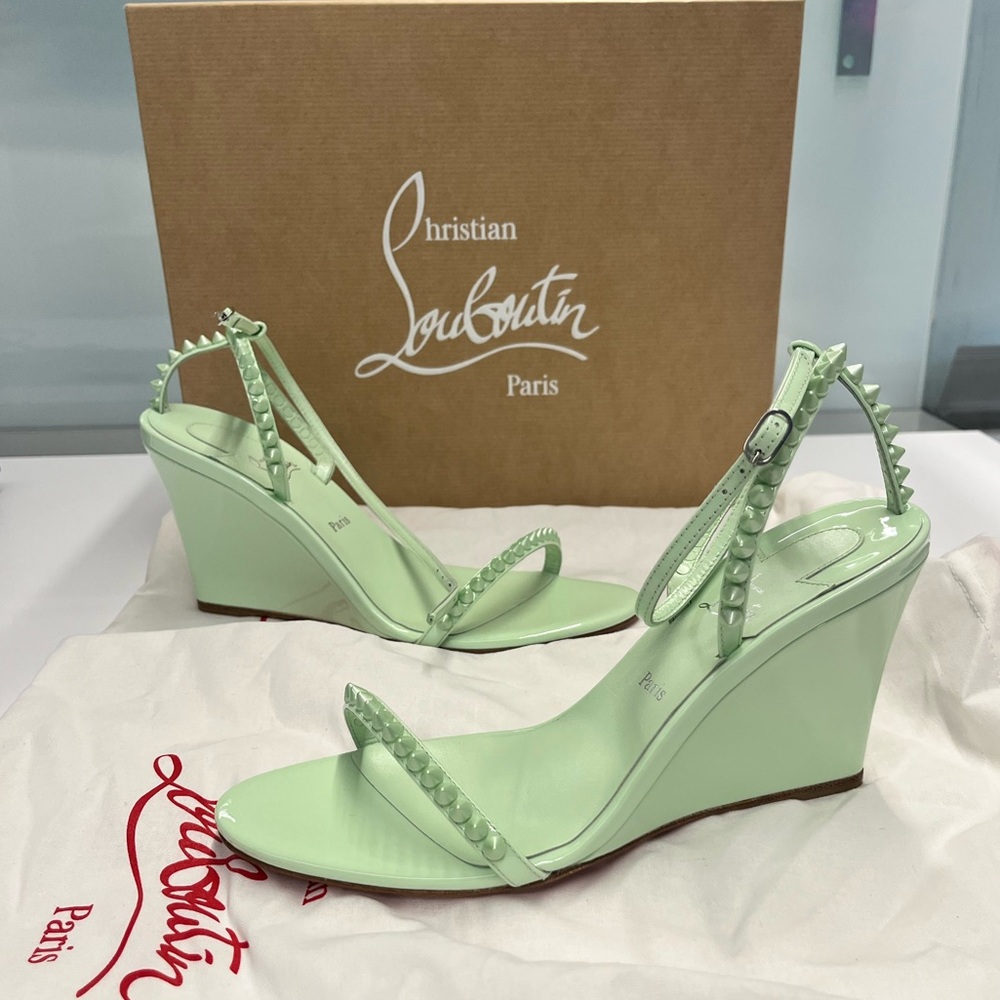 Christian Louboutin So Me 85MM Leather Wedge Sandals Shoes